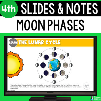 Preview of Moon Phases Slides & Notes Worksheet | 4th Grade | Lunar Cycle PowerPoint