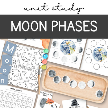 Preview of Moon Phases Study Unit, Space study unit, Homeschool space unit, moon flashcards