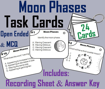 Preview of Moon Phases Task Cards Activity (Great for Total Solar Eclipse 2024)