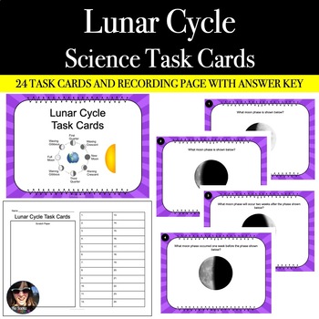 Preview of Lunar Cycle and Moon Phases Activity - Science Task Cards