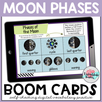 Preview of Moon Phases Vocabulary Activities Boom Cards
