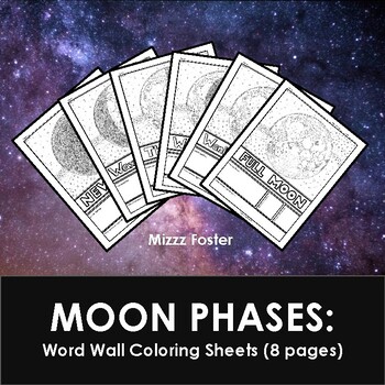 Preview of Moon Phases Word Wall Coloring Sheets (8 pages) Astronomy