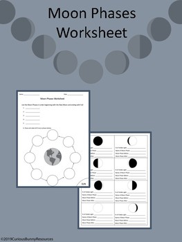 Moon Phases Worksheet by Curious Bunny Resources | TpT