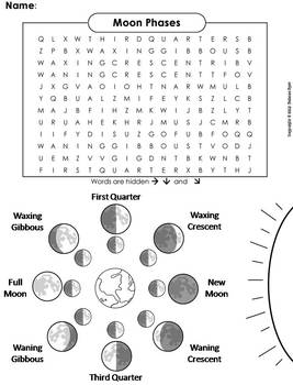 Preview of Moon Phases Activity/ Word Search Worksheet: Great For Total Solar Eclipse 2024