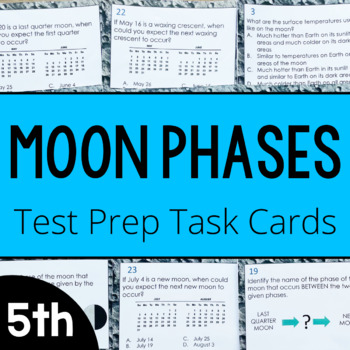 Preview of Moon Phases and Lunar Cycle Test Prep Task Cards + Digital Resource Option