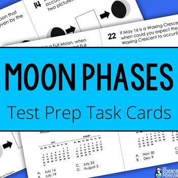 Preview of Moon Phases and Lunar Cycle Test Prep Task Cards + Digital Resource Option