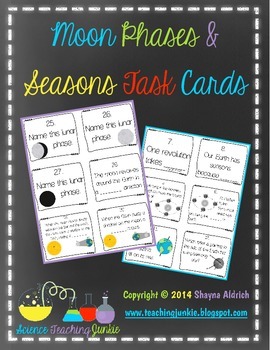 Preview of Moon Phases and Seasons Task Cards (Google Classroom compatible)
