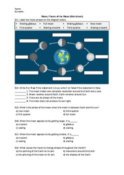 Preview of Moon, Phases of the Moon - Worksheet | Easel Activity & Printable PDF