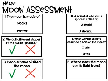 Preview of Moon Solar System Assessment / Space Unit Test Quiz