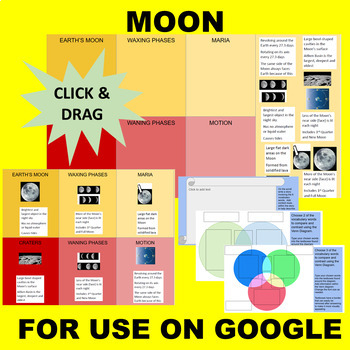 Preview of Moon (Wax, Wane, Maria, etc) GOOGLE Interactive Sort & Match Graphic Organizer