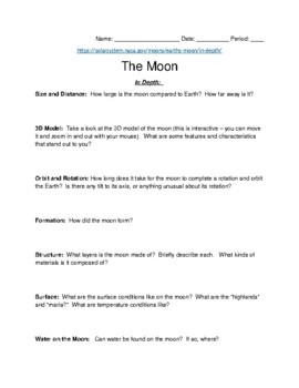 Preview of Moon Webquest for Online/Digital/Distance Learning