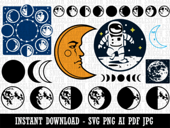Preview of Moon and Phases Clipart Instant Digital Download AI PDF SVG PNG JPG Files