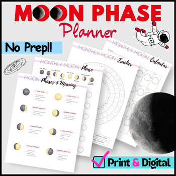 Preview of Moon phase Planner - Tracking the Phases of the Moon Calendar - Editable & Print