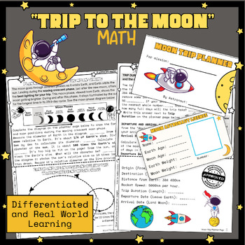 Preview of Moon Math, Project based learning, Science, Moon phases, Earth, sun moon system