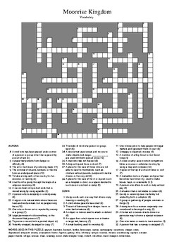 Moonrise Kingdom Vocabulary Crossword Puzzle by M Walsh TpT