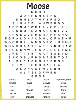 Moose Word Search by Jennifer Olson Educational Resources TPT