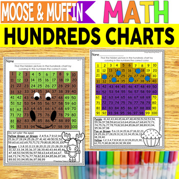 Preview of Hundreds Charts | If You Give a Moose a Muffin | Color by Number | Math Centers