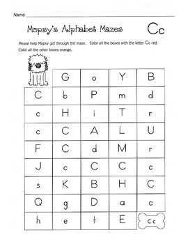 Alphabet Mazes / Uppercase and Lowercase Alphabet Recognition Worksheets