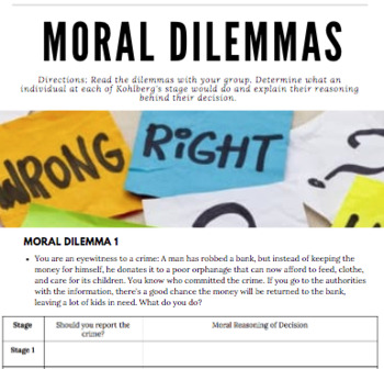 Preview of Moral Dilemmas Activity for Moral Development | AP Psychology