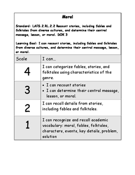 Preview of Moral Marzano Scale (RL.2.2 and LAFS.RL.1.2)