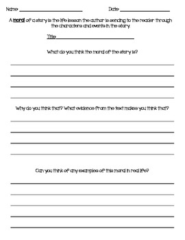 moral of a story worksheet by kimberly bowlsbey tpt