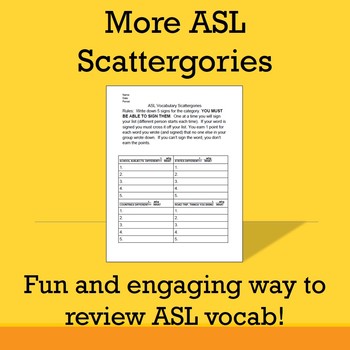 Preview of More ASL Scattergories (ASL 2+)
