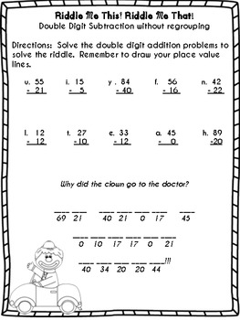 More Double Digit Addition and Subtraction riddles by Suzie Q's Classroom