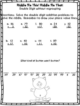 more double digit addition and subtraction riddles by