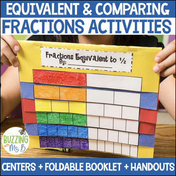 Preview of Equivalent & Comparing Fractions Centers + Activities + Folded Flapbook - 3rd