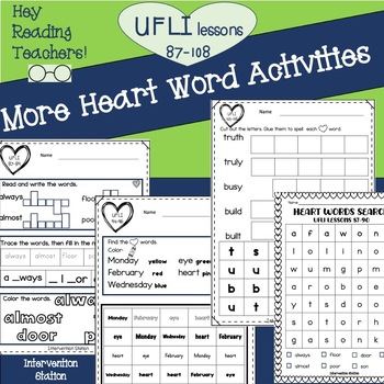 Preview of More Heart Word Activities 87-108 aligned with UFLI or any Sight Word Practice!