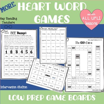 Preview of More Heart Word Game Boards! Aligned with all UFLI lessons Low Prep practice