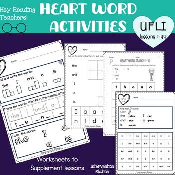 Preview of More Heart Word Practice use with UFLI lessons 1-44 No Prep! 24 worksheets
