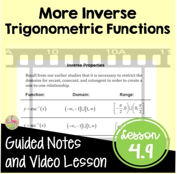 Preview of More Inverse Trigonometric Functions Guided Notes with Video DISTANCE LEARNING