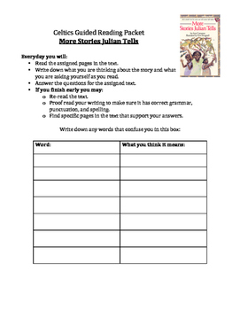 More Stories Julian Tells Guided Reading Packet by Ms W's Room | TpT