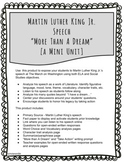 More Than A Dream - A Martin Luther King Jr. Speech "Mini Unit"