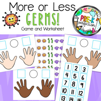 Preview of More Than, Less Than Game | Germ Worksheet