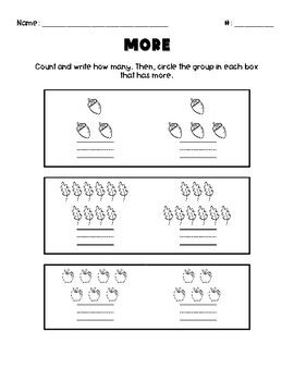 More and Less Worksheets by Kinder Culture | Teachers Pay Teachers