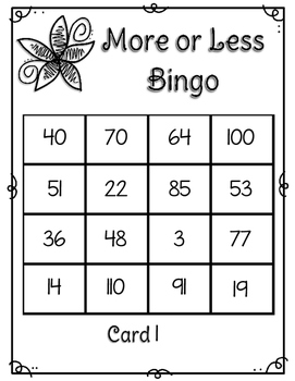 More Or Less Bingo One More One Less Ten More Ten Less Teks 1 2d