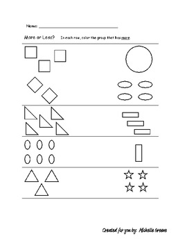 More or Less Worksheet4 by Michelle Greene | Teachers Pay Teachers