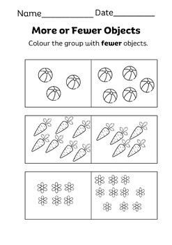 Preview of More or Less Worksheets for Kindergarten (17 Pages)