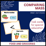 Measuring mass task cards with foods for special education