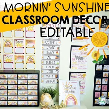 Preview of Mornin' Sunshine Classroom Decor BUNDLE  EDITABLE W/ Matching Academic Posters