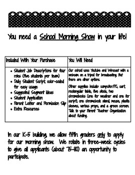 Preview of Morning Announcements-Script, Job Descriptions, Permission Slips, & Application