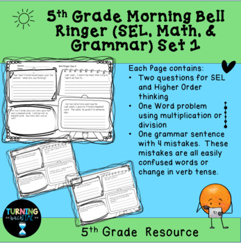 Preview of Morning Bell Ringers with SEL, Math, and Grammar Set 1