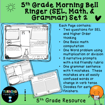 Preview of Morning Bell Ringers with SEL, Math, Narrative Writing, and Grammar Set 2