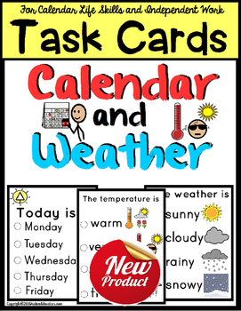 Preview of Morning CALENDAR and WEATHER TASK CARDS for Life Skills with Visuals for Autism