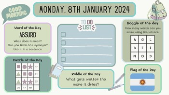 Preview of Morning Daily Starter Slides & Tasks for January ASN/ASD colours