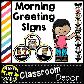 Preview of 30+ Morning Greeting or Saying Good-Bye Signs Bright Stripes Theme