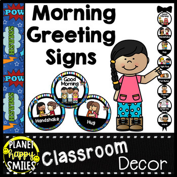 Preview of 30+ Morning Greeting or Saying Good-Bye Signs Super Hero Theme