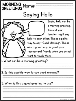 morning greetings reading comprehension passages k 2 distance learning